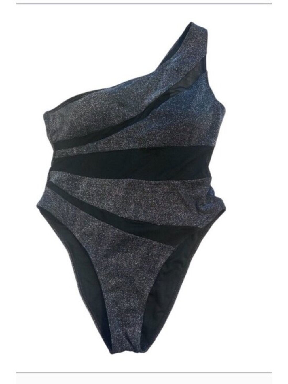 Black Lycra Sparkle One Piece One Shoulder Strap Women's Swimsuit Size XL